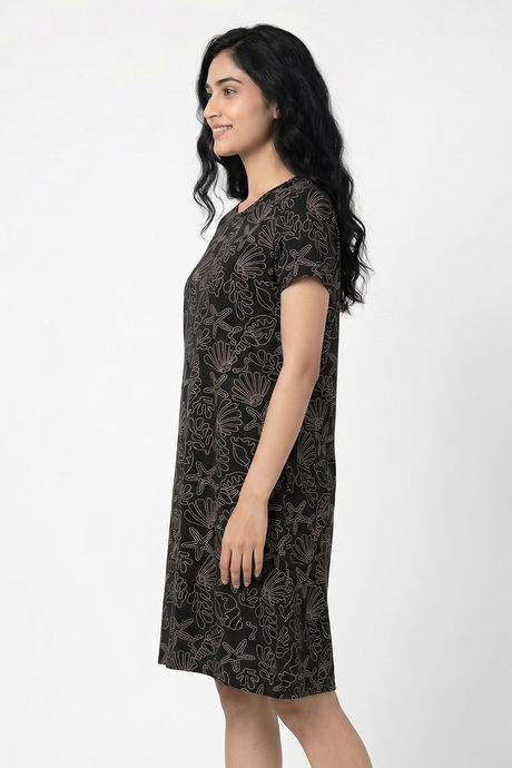 Zivame Sea Shell Knit Cotton Knee Length Nightdress - Black Beauty — image 2